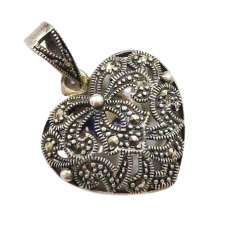 Designer Heart Pendant 925 Sterling Silver Marcasite Gem Stone Women Unisex Handmade E586 